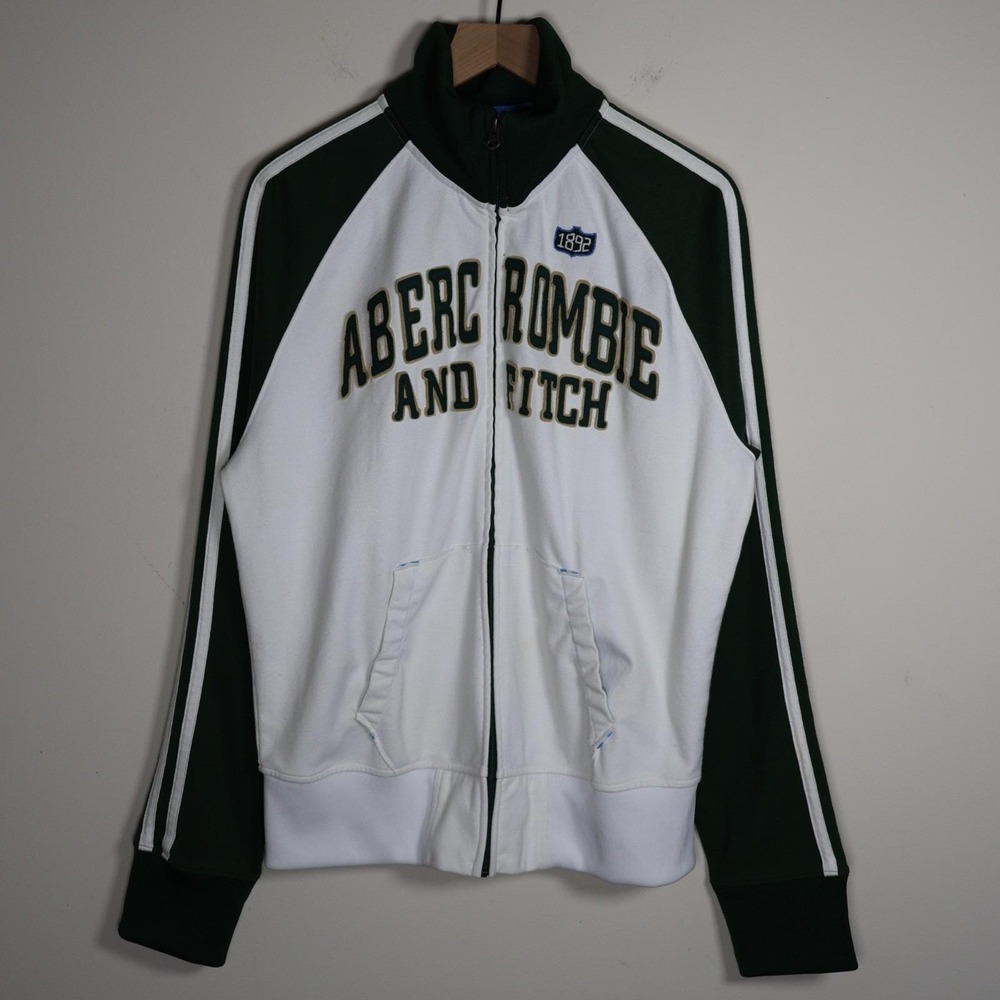 Vintage‎ Y2K Abercrombie & Fitch Track Jacket White Green Men's XL 23x27